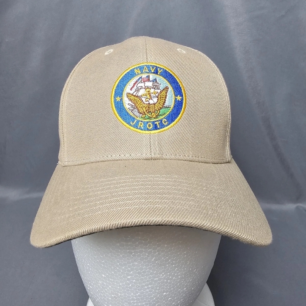 Navy JROTC Hat Cap Adjustable Mens Beige Twill US Casual Baseball Dad